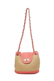 2473 Straw Purse with Chain Handle - PINK