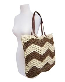 wholesale large crochet straw beach bag  wavy stripes