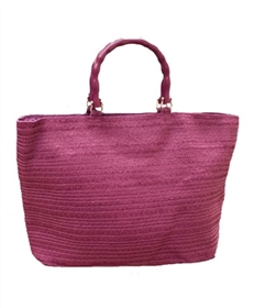 247B Mixed Braid Straw Tote Bag - Fuchsia