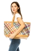 wholesale colorful woven handbag pu trim