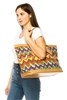 wholesale zigzag fabric handbag  pu trim