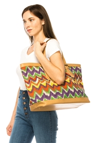 wholesale zigzag fabric handbag  pu trim