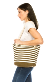 2487 Striped Straw Tote with Rope Handles