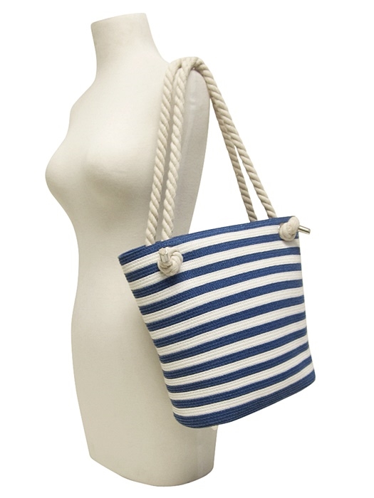 Download 2487 Striped Straw Tote with Rope Handles