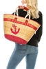 wholesale large straw beach bags - nautical anchor embroidered straw handbags