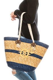 wholesale large straw beach bags - nautical wheel embroidered straw handbags wholesale
