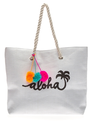 Wholesale Beach Bags - Pom-Poms and Aloha Script