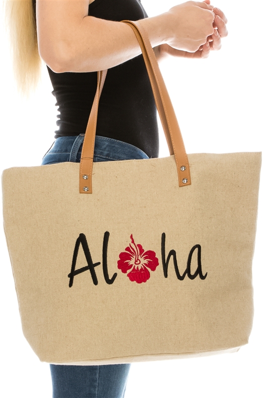 Wholesale Large Hemp Tote Bags - Aloha Embroidery Hawaii Totes - Los Angeles