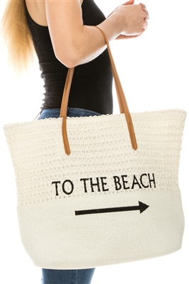 Wholesale Beach Totes - Embroidered Straw Tote Bags - To The Beach