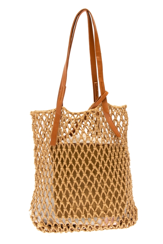 Wholesale Cotton Macrame Bag w/ Leather Handles -Boardwalk Style - Los ...