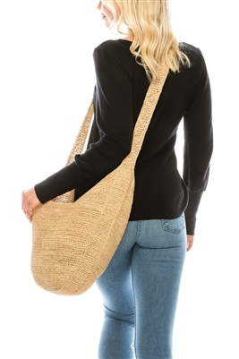 Wholesale Raffia Crochet Crescent Sling Bag - Hand Crocheted Straw