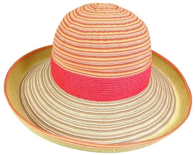 wholesale striped ribbon and straw turn-up hat