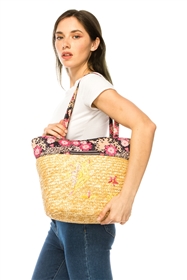 wholesale straw and floral fabric tote