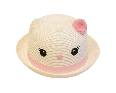Wholesale Kitty Hats - Straw Kitty Hats Flower
