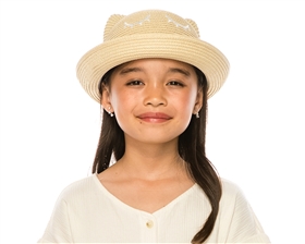 wholesale Kids Straw Kitty Hat - Eyelash