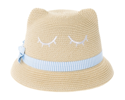 wholesale Kids Straw Kitty Hat - Eyelash