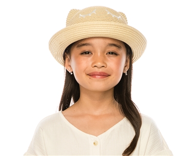 wholesale Kids Straw Kitty Hat - Eyelash