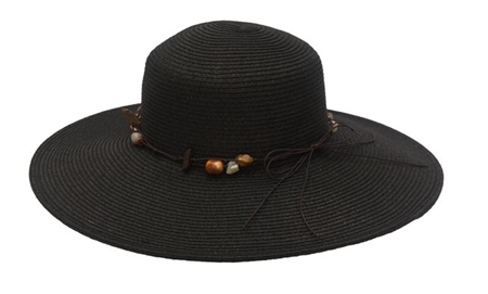black wholesale wide brim hats - straw hats beads