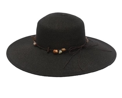 bulk black hats - wholesale straw hats - black beach hats boho beads