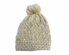 wholesale Cable Knit Beanie w/ Rhinestones