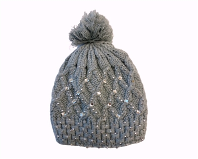 wholesale Cable Knit Beanie w/ Rhinestones