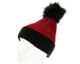 wholesale 2-Tone Fur Pom Beanie