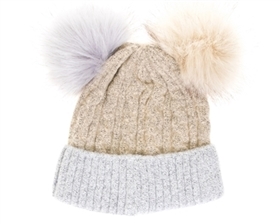 305515 2-Tone Double Fur Pom Beanie