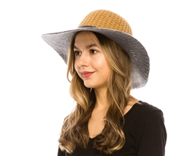 $5 Knit Floppy Hat with Braid - Camel/Grey