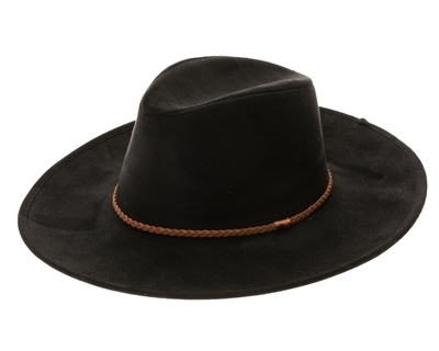 black wholesale vegan suede wide brim womens hats panama hat