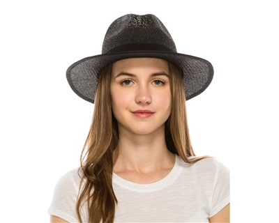 Womens Straw Panama Hats - Black Lace