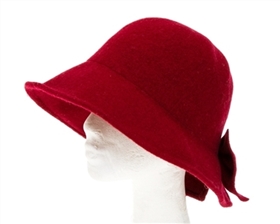 3156 Shapeable Wool  Bucket Hat w/ Bow - Red