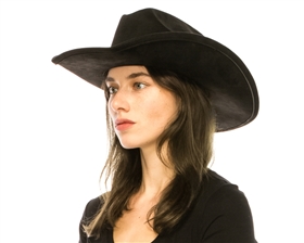 Wholesale Suede Womens Cattleman Cowboy Hats - Solid Color Stiff Brim Suede Western Hats Wholesale
