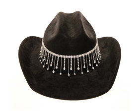 Wholesale Rhinestone Fringe Suede Cowboy Hats - Solid Color Stiff Brim Suede Western Hats Wholesale