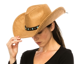Wholesale Vegan Suede Cowboy Hats Turquoise Band