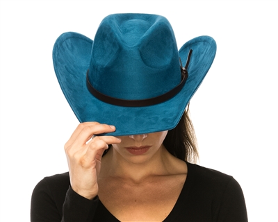 Wholesale Vegan Suede Womens Cowboy Hats Brown Belt