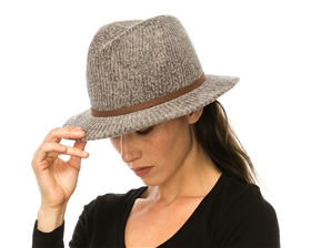 3194 Ribbed Knit Fedora with Belt