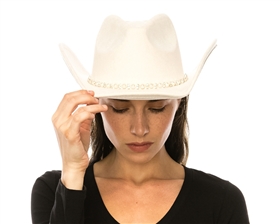Wholesale Rhinestone Suede Cowboy Hats - Solid Color Stiff Brim Suede Western Hats Wholesale