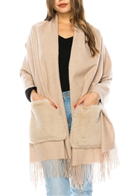 Wholesale winter cashmere blend fur pocket shawl