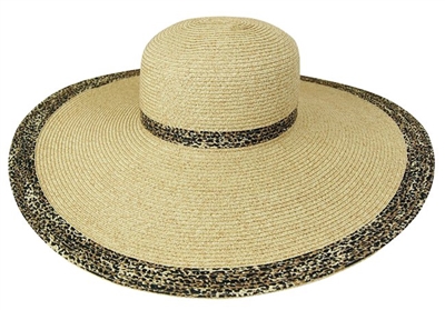 wholesale extra wide brim hats - leopard print straw hat