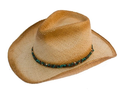 wholesale raffia cowboy hat blue wood beads