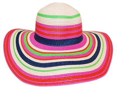 384H Multicolor Striped Floppy Straw Hat