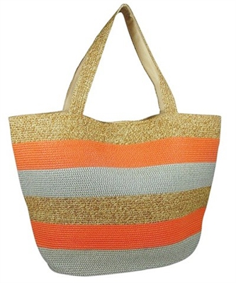 wholesale orange striped straw tote bag