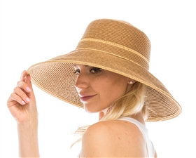 Wholesale Resort Straw Hats - Lampshade Sun Hat w/ Contrast Band