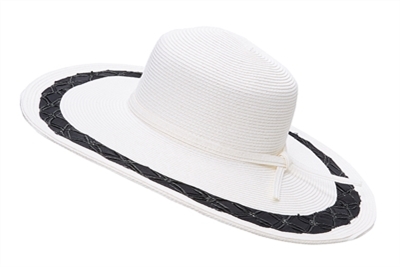wholesale wide brim hats - white sun hat - black beach hats - ribbon woven edge
