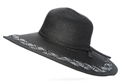 bulk wide brim hats - bulk black sun hat - black white beach hats - 5-inch brim hats