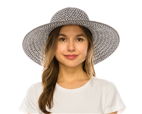 wholesale straw sun hat for women wide brim black and white