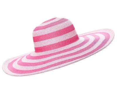 Wholesale 6 inch Extra Wide Brim Sun Hats - Fuchsia Striped Summer
