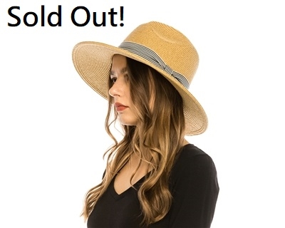 wholesale beach hats - Panama Hat w/ Striped Band
