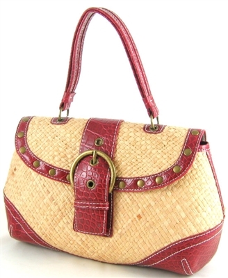 wholesale straw handbag with faux alligator trim