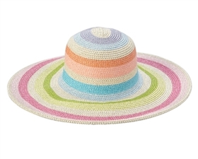 Womens Wholesale Sun Hats - Shimmery Striped Wide Brim Straw Hat